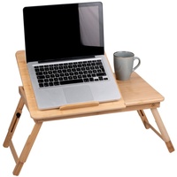 Laptoptisch Verstellbar - Bettisch für Laptop - Laptop Ständer Bett - 21,5 x 27,5 cm - Betttisch Klappbar - mit Getränkehalter und Tablet-Steckplatz – Bambusholz