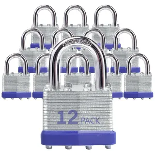 Vorhängeschlösser für den Außenbereich, Schlüsselschloss, Vorhängeschlösser mit gleichem Schlüssel – Vorhängeschlösser aus laminiertem Stahl mit normalem Bügel, 12 Stück, für Haspenriegel, Schuppen,