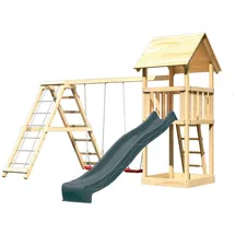 Karibu Spielturm Lotti mit Rutsche und Doppelschaukel Natur-Anthrazit