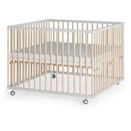 Sämann Laufgitter mit 3 Stück Schlupfsprossen, – weiß/natur mit Matratze | Gr.: 100x100 cm