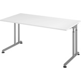 HAMMERBACHER höhenverstellbarer Schreibtisch weiß rechteckig, C-Fuß-Gestell silber 160,0 x 80,0 cm