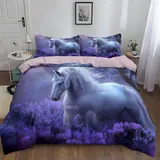 NDXRWDZR Bettwäsche 135x200 Lila Pferd Bettwäsche-Set mit Reißverschluss Schließung für Kinder Weicher Atmungsaktive Mikrofaser Bettbezug + 2 Kopfkissenbezug 80x80 cm