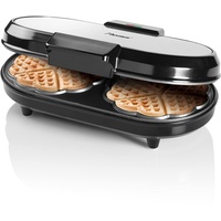 Bestron Doppel-Waffeleisen für klassische Herzwaffeln, Waffelmaker mit Backampel & Antihaftbeschichtung, 1.200 Watt, Farbe: Silber