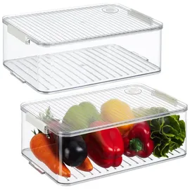 Relaxdays Kühlschrank Organizer 2er Set  Weiß/Transparent
