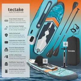 Tectake Stand-Up Paddle Board, 2in1, aus Drop-Stitch Material, Belastbarkeit 200 kg, 288 x 77 x 22,5 cm,