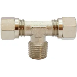 Riegler T-Einschraubverschraubung, R 1/4 a., Rohr-Außen- Ø10 mm, MS vern.