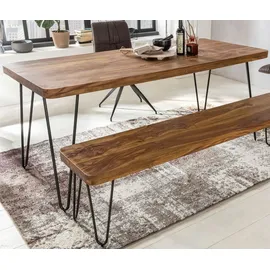 möbelando Esstisch BAGLI Massivholz Sheesham 160 cm Esszimmer-Tisch Holztisch Metallbeine Küchentisch Landhaus dunkel-braun - Braun