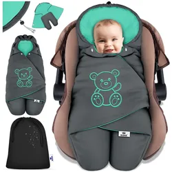 KIDIZ® Baby Einschlagdecke Winter mit Kapuze +Tasche Babyeinschlagdecke Universal für Babyschale, Autositz, z.B. für Maxi-Cosi, Römer für Buggy Babybett Kinderwagen & alle Gurtsysteme 3 & 5-Punkt Gurt