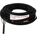 siwitec Erdkabel NYY-J 5x6 mm2, Starkstromkabel PVC Erdleitung in schwarz, exakt zugeschnittene Meterware in Profi-Qualität, Länge (aktuelle Auswahl) = 70 Meter