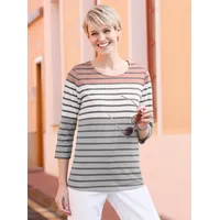 Classic Basics 3/4-Arm-Shirt CLASSIC BASICS "3/4-Arm-Shirt", Damen, Gr. 52, rot (rosenholz, grau, geringelt), 100% Baumwolle, gemustert, gestreift, mehrfarbig, Rundhals, Shirts 3/4-Arm-Shirt