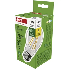 EMOS LED Lampe Filament A60 A Klasse Vintage-Birne mit E27 Sockel, Helligkeit 1060 lm, Neutralweiß