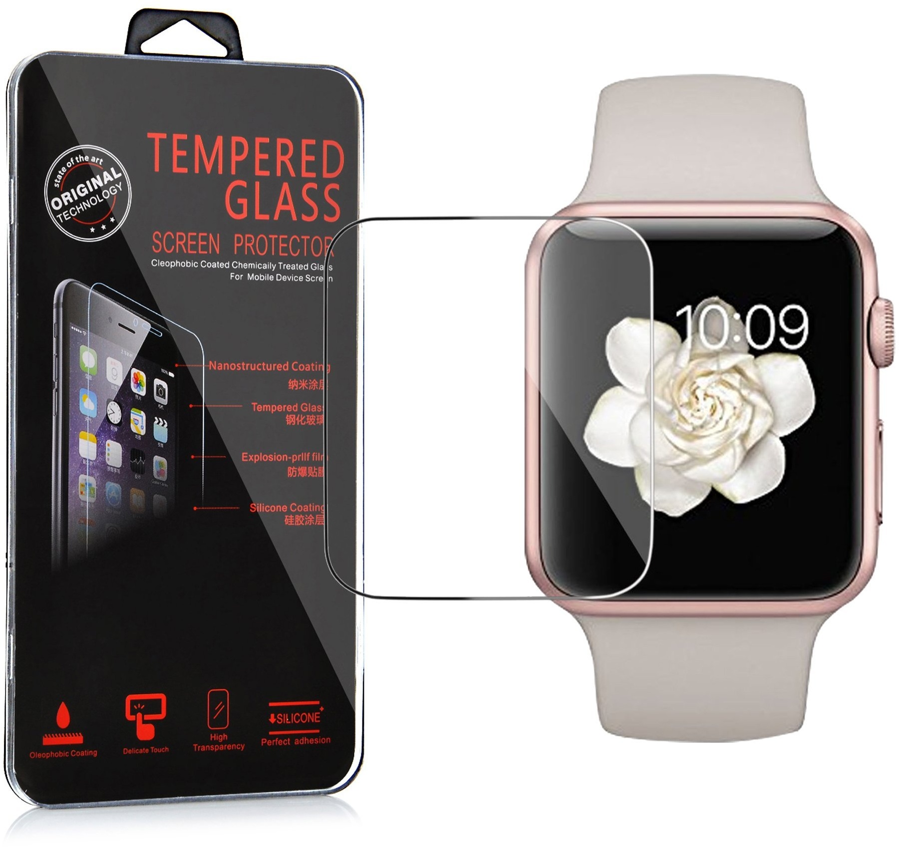 Cadorabo Apple Watch Series 1 & 2 42mm Panzerglasfolie Display-Schutz Schutz-Folie 3D Touch Kompatibel in 9H Härte gehärtetes (Tempered) Schutz-Glas in KRISTALL-KLAR