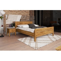 Natur24 Einzelbett Bett Sydo 8 Sonderlänge 90x220 Wildeiche Holzkopfteil hohes Fußteil braun