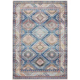 benuta Vintage-Teppich, Blau, Kunststoff, Vintage, Rechteckig, 60x120 cm Oeko-Tex® Standard 100, in verschiedenen Größen erhältlich, rutschfeste Unterfläche, waschbar, Teppiche - Böden, Teppiche, Vintage-Teppiche