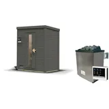 Karibu Gartensauna Saunahaus Hytti 0 terragrau Energiesparende Saunatür 9 kW Ofen inkl. Steuergerät