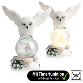 COM-FOUR com-four® LED-Figur Eule mit Glaskugel - LED Beleuchtung zum Hinstellen mit Timer-Funktion - dekorative Weihnachtsfigur