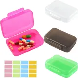 RabbFit 4 Stück kleine Pillendose, Mini-Aufbewahrungsbox, Leicht, Tragbar, Leicht zu Unterscheiden, für Feuchtigkeitsbeständige Pillenaufbewahrung,Bringen Sie 16 Label -Aufkleber mit(4 Farben)