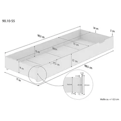 Erst-Holz Bettkasten Rollkasten für schmale Betten 80x200 Kiefer weiß 90.10-S5W