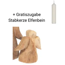 Holz Engel Pappel H 32 cm + Gratiszugabe Stabkerze Elfenbein