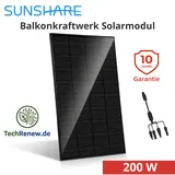 200W Balkonkraftwerk Solarmodul Sunshare RAY Full Black inkl. M2→MC4 Adapter