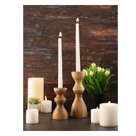 amagohome Kerzenständer 2er Set Stabkerzen Kerzenhalter H20/13x6cm rund Kerzenleuchter Mangoholz