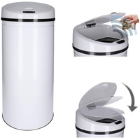 TALK-POINT Sensor- Abfallbehälter 30-60 Liter mit Abfallbeutelbefestigung, elektrischer Mülleimer, lackierter Stahl, rechteckig automatisches Öffnen/Schließen, Bewegungssensor (60 Liter, Weiß, Rund)