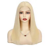 Larafona Echthaar Perücke Kurz Blond Damen Echthaar 613# Lace Front Wig BoB Human Hair Wig 14inch/35cm