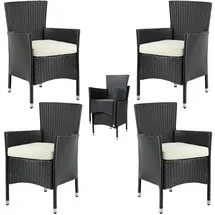 CASARIA Polyrattan Gartenstuhl 4er-Set Schwarz/Creme Stapelbar
