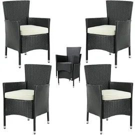 CASARIA Polyrattan Gartenstuhl 4er-Set Schwarz/Creme Stapelbar