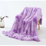 Freyamy Warme Flanell Kuscheldecke 80x120cm Tie-dye Lila Langhaar Microfaser Kunstfell Wurfdecke Flauschig Kunstpelz Wohndecke Wende Felldecke Sofa Decke TV-Decke Klimaanlage Decke Plüsch Tagesdecke