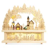 SIKORA LB01 beleuchteter LED Holz Schwibbogen WINTERDORF mit Schwibbogen Erhöhung inklusive Trafo