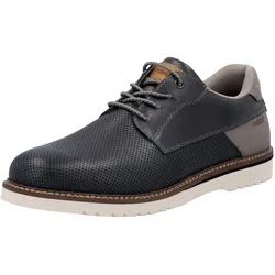 Schnürschuh RIEKER, Herren, Gr. 47, blau (blau, grau), Leder, Lederimitat, sportlich, Schuhe, Halbschuh, Casual-Schnürer mit leichtem Einstieg dank Gummizug