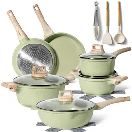just perfecto household appliances JUST PERFECTO Induktions Töpfe Set 15 pcs - Pfannenset mit deckel - Induktions Töpfe Set - töpfe & pfannen set ohne PTFE und PFOA - Kratzschutz- Kochgeschirr Topfset induktion (Green)