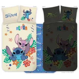 BrandMac Stitch & Angel Bettwäsche Set 100x135 cm mit Kissenbezug 40x60 cm 100% Baumwolle | Nachtleuchtender Stil Babybettwäsche Set perfekt für Kinder | Stitch & Angel Wendebettwäsche Jungen & Mädchen