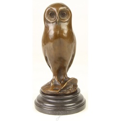Casa Padrino Luxus Bronzefigur junge Eule mit Marmorsockel Bronze / Schwarz Ø 12,1 x H. 24,7 cm - Luxus Dekofigur