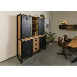 MASSIVMOEBEL24.DE Buffet Mango 150 x 55 x 200 cm natur lackiert Metall schwarz