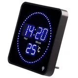 Lunartec Digitale Wanduhr: Flache LED-Funk-Tisch- und Wanduhr, Temperatur-Anzeige, Blaue LEDs (Funkuhr Wanduhr, Funk-Wanduhr mit Thermometer, Digital)