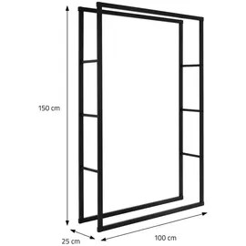 ML-Design Kaminholzregal 100x150x25cm Rechteckig Schwarz Metall Innen/Außen