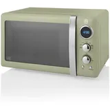 Swan Retro SM22030GNEU Digital Mikrowelle 20L, 5 Leistungsstufen, Auftaufunktion, 60 Minuten Timer, 27cm Drehteller, Vintage Design, Grün, 800W