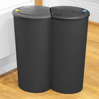 Spetebo Abfalleimer 2x25 Liter Duo Bin - Farbe: schwarz - Schwarz