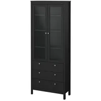VCM ebuy24 Madrid Vitrinenschrank 2 Glastüren 3 Schubladen schwarz
