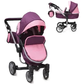 Moni Puppenbuggy, Violette 9694 zusammenklappbar, Schwenkräder vorne
