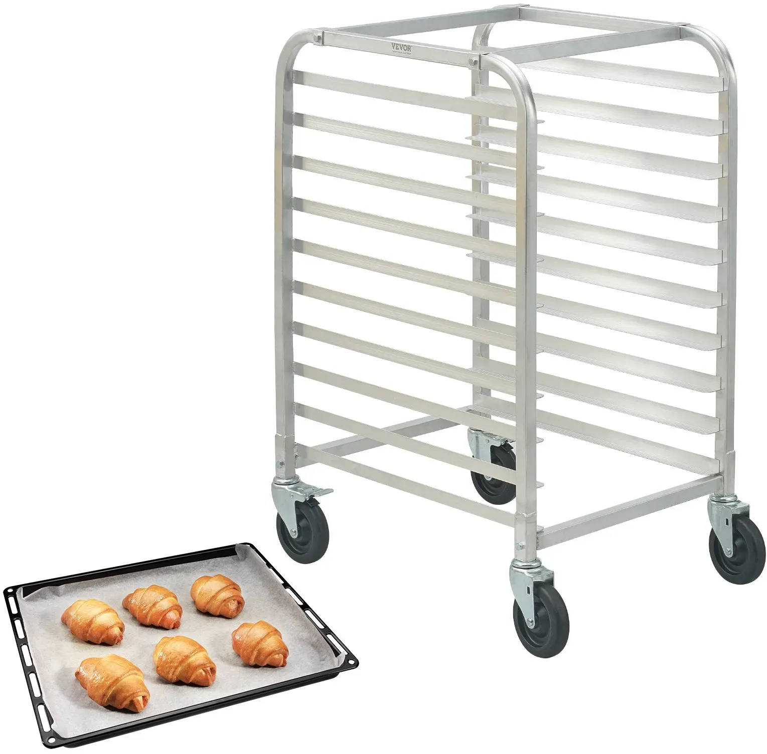 VEVOR Brötchenständer kommerzielle Bäckerei Ständer mit Bremsrädern 10-stöckig, Aluminium Racking Wagen Lagerung, Brot Backen Tragfähigkeit 240 kg 660 x 515 x 985 mm für Bäckereien, Snackbars