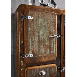 Massivmoebel24 Vitrine Altholz 90x38x140 mehrfarbig lackiert FREEZY #34