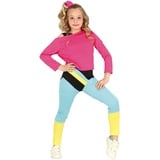 FIESTAS GUIRCA 80er Jahre Aerobic Star Kostüm Mädchen – 90er Jahre Outfit mit Rosa Top und buntem Overall für Mädchen von 7-9 Jahren