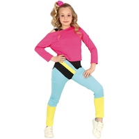 Fiestas GUiRCA 80er Jahre Aerobic Star Kostüm Mädchen – 90er Jahre Outfit mit Rosa Top und buntem Overall für Mädchen von 7-9 Jahren