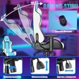 Kesser KESSER® Gaming Stuhl Ergonomisch Bürostuhl mit Kopfstütze & Lendenkissen Racing Gamer Stuhl 150kg belastbar Armlehne 360° Drehbarer Schreibtischstuhl Gaming Chair + Gummi-Rollen