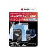 AgfaPhoto microSDXC 64GB Class 10 UHS-I V30 + SD-Adapter