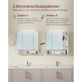 VASAGLE Badschrank mit Steckdosen, und 3 Türen, wolkenweiß