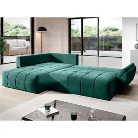GRAINGOLD Ecksofa Genoa - Moderne Ecksofa, Wohnzimmer Sofa - Modern Design, Samtstoff - Grün